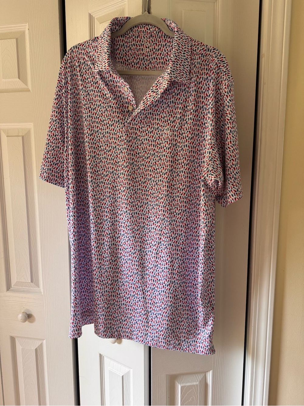 Rhoback Short Sleeve Polo In Red White and Blue Golf Shirt